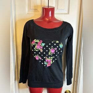 JENNI BY JENNIFER MOORE ACTIVE  WOMEN'S TOP SIZE XS- LACE FLORAL HEART